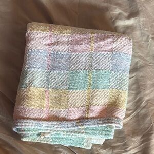 Pastel Check Vintage Baby Blanket - White Pink Blue
